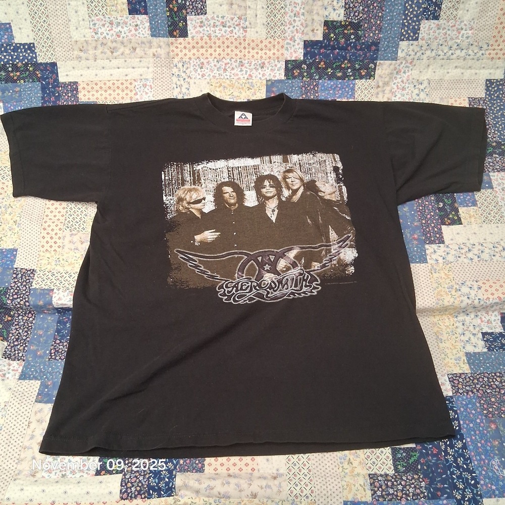 Vintage Aerosmith Nine Lives World Tour Black T Shirt Size XL 90s Band